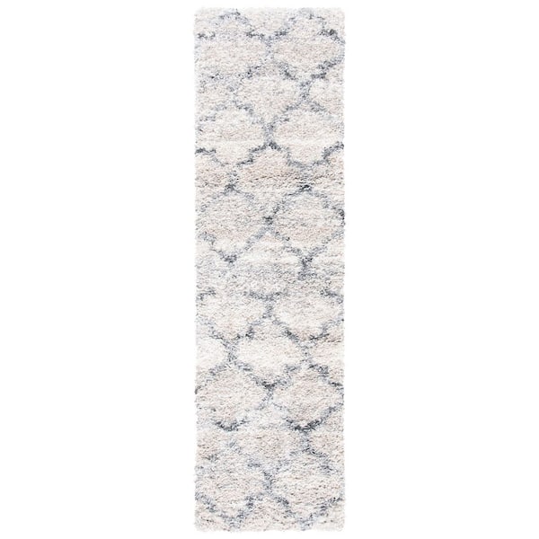 Fontana Shag 2 ft. x 6 ft. Gray/Ivory Distressed Trellis Runner Rug