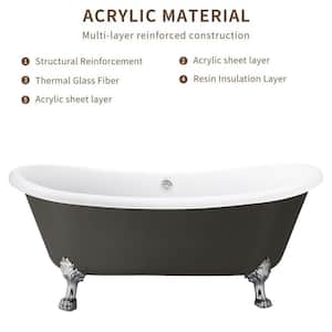 Victoria 67 in. Modern Luxury Acrylic Freestanding Oval Shaped Double Slipper Clawfoot Non-Whirlpool Bathtub in Gray