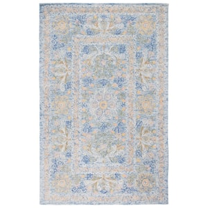 Micro-Loop Blue/Green 5 ft. x 8 ft. Floral Border Area Rug