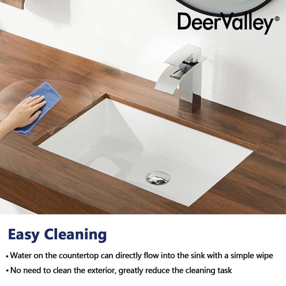 DeerValley 22" White Ceramic Rectangular Undermount Bathroom Sink