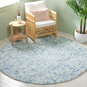 Abstract Blue/Ivory 6 ft. x 6 ft. Abstract Distress Round Area Rug
