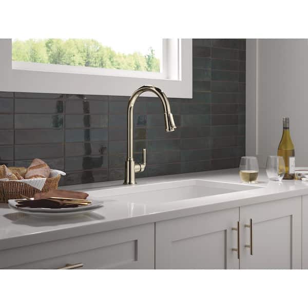 Tolmac Single Handle Pull Down Sprayer Kitchen Faucet in Polished Nickel