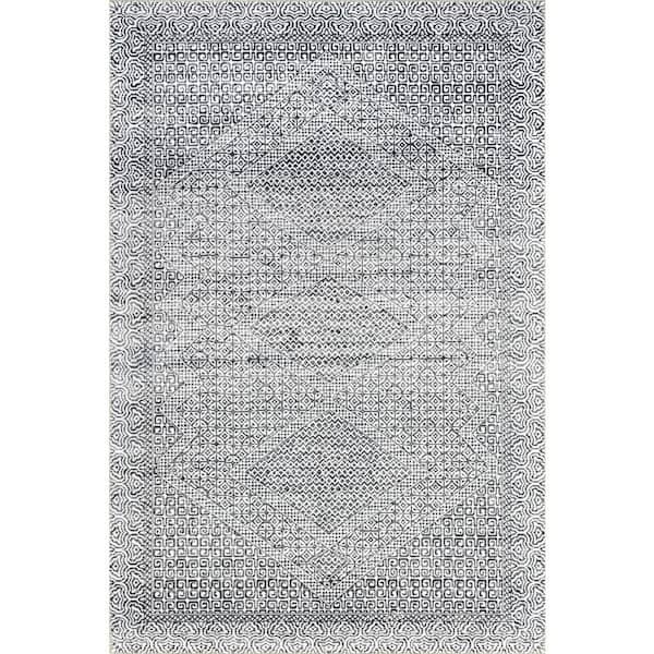 Diamond Mosaic Spill Proof Washable Grey 8 ft. x 10 ft. Indoor Area Rug