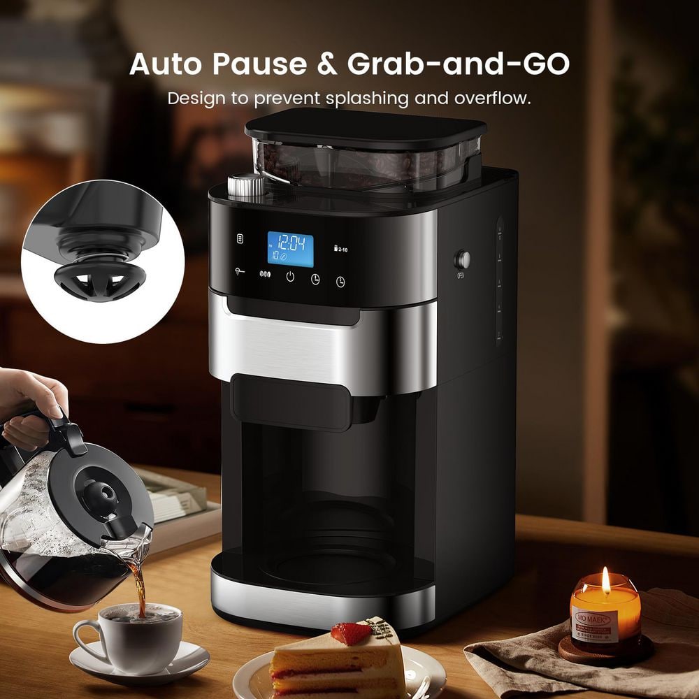 10-Cup Stainless Steel Drip Coffee Maker with Built-In Adjustable Grind and Brew - Thumbnail 3
