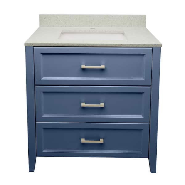 Ella Zermatt 31 in. W x 22 in. D x 36 in. H Single Sink Bath Vanity in Navy Blue with Galaxy White Quartz Top single hole