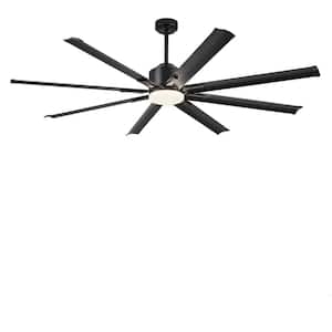 72 in. Indoor/Outdoor Black Aluminium 8 Blade Industrial Ceiling Fan with Lights and Remote