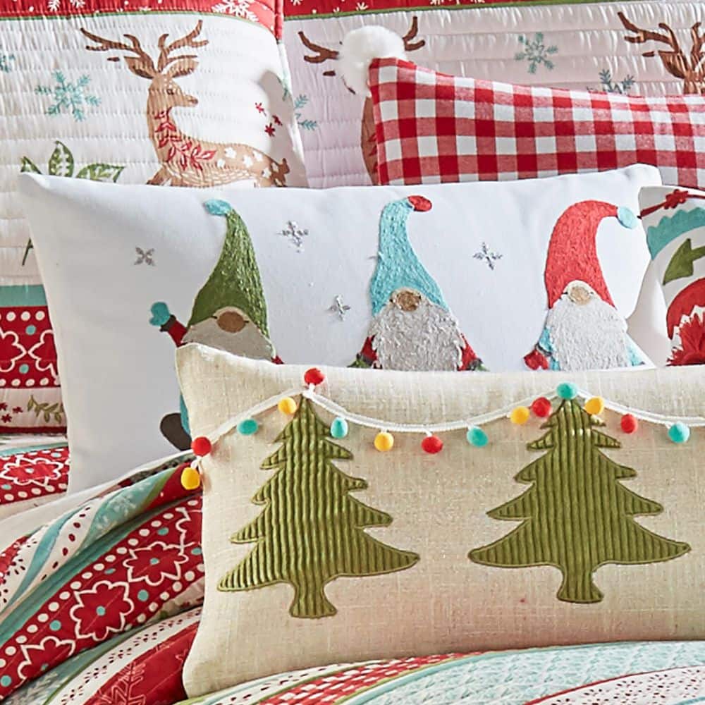 Let It Snow Embroidered Gnomes Holiday Pillow 12x24