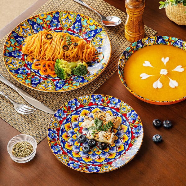MALACASA 48-Piece Boho Style Multicolor Stoneware Dinnerware Set Service  for 12 VC-SIMI-24-2