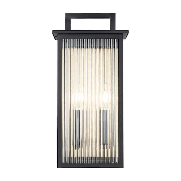 Montpelier 2-Light Black Hardwired 18 in. H Outdoor Sconce Dusk to Dawn Wall Lantern Sconce