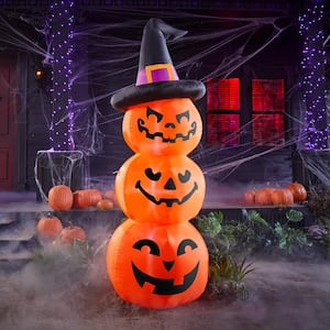 7 ft. LED Jack-O-Lantern Stack with Witch Hat Inflatable