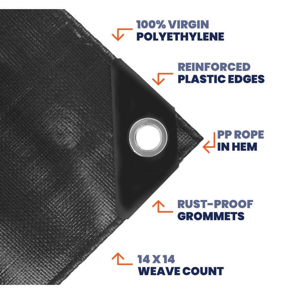 Heavy Duty Black Polyethylene Waterproof Tarp 6' x 8'