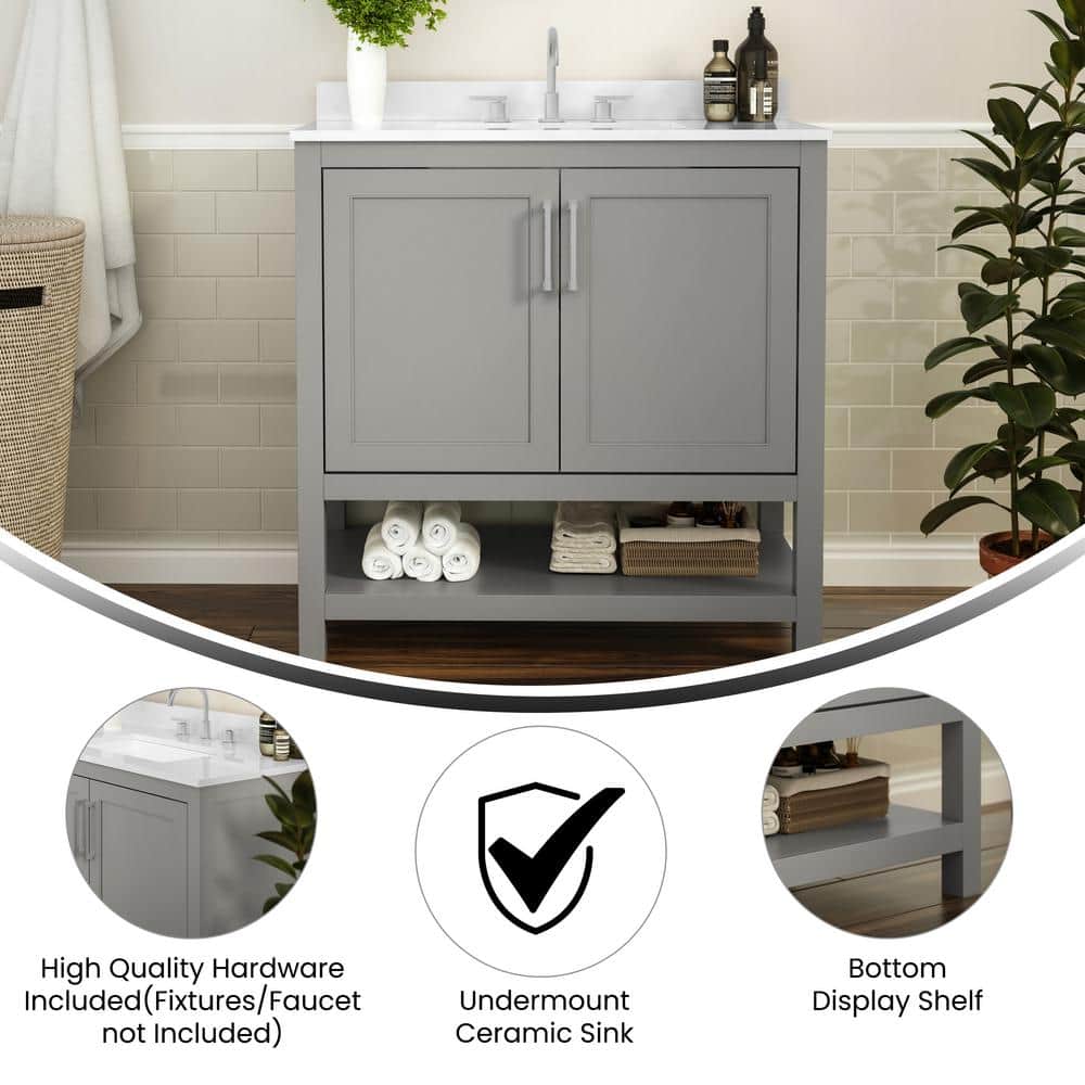 Vivien 36" Gray Bathroom Vanity with Carrara Marble and Ceramic Sink