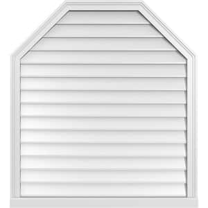 38 in. x 42 in. Octagonal Top Surface Mount PVC Gable Vent: Decorative with Brickmould Sill Frame