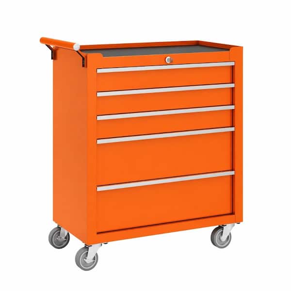 24‑Inch 5‑Drawer Rolling Tool Chest,Lockable Steel Cart,Ball‑Bearing Slides,Liners,Side Handle,Wheels