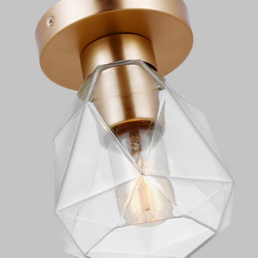 Quinn Satin Brass Glass Drum Semi-Flush Mount Light