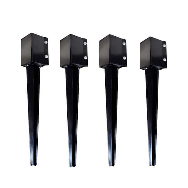 4 in. x 4 in. x 32 in. Metal Fencing Post Anchor for Patio Yard, Black (4-Pack)
