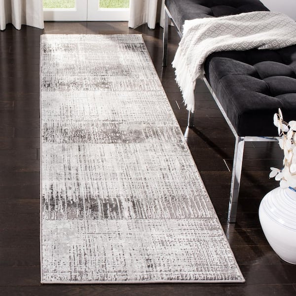 Craft Gray/Dark Gray 2 ft. x 10 ft. Plaid Abstract Runner Rug