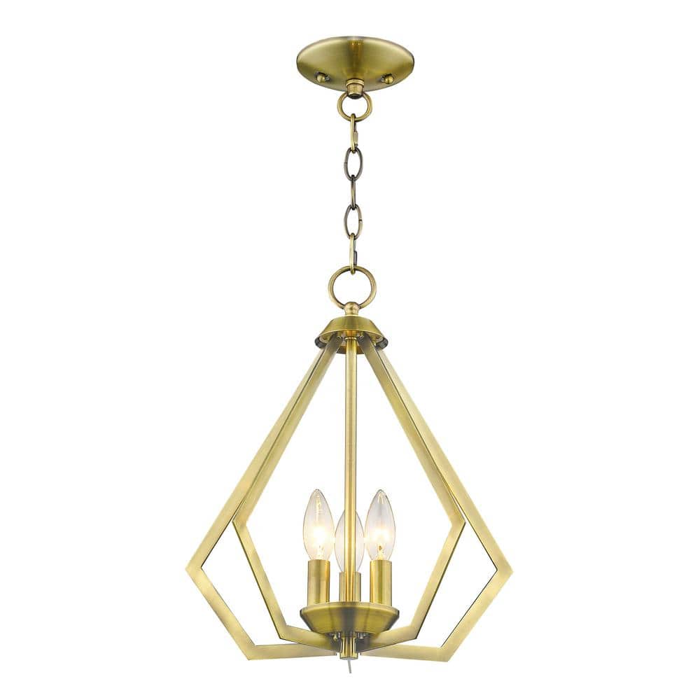 Triangular Prism Mini Chandelier in Antique Brass with 3-Light Design