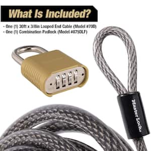 30 ft. Looped End Steel Cable with Resettable Outdoor Combination Lock (Bundle Pack)