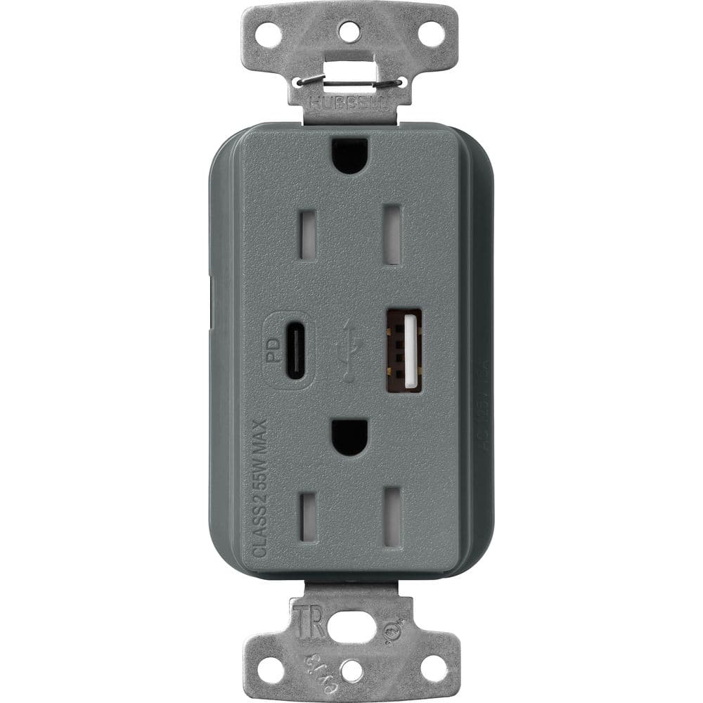 Claro 15 Amp Tamper Resistant USB Type A/C Duplex Receptacle, Decorator Style Outlet, Satin Finish, SCR-15-ACTR-SL, Gray price history on PriceWatchPro