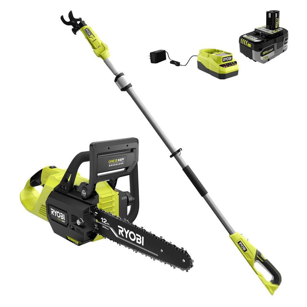 RYOBI ONE+ HP 18V Brushless Whisper Series 12 in. Battery Chainsaw & Pole  Lopper w/ 6.0 Ah Battery & Charger P2570-LP - The Home Depot
