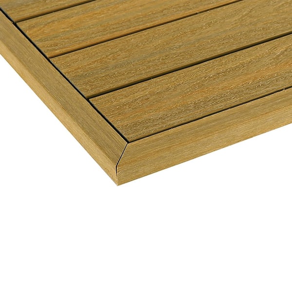 NewTechWood 1/12 ft. x 1 ft. Quick Deck Composite Deck Tile Outside Corner Trim in English Oak (2-Pieces/Box)