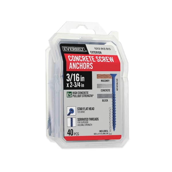3/16 in. x 2-3/4 in. Star Flat-Head Concrete Anchors Blue (40-Pack)