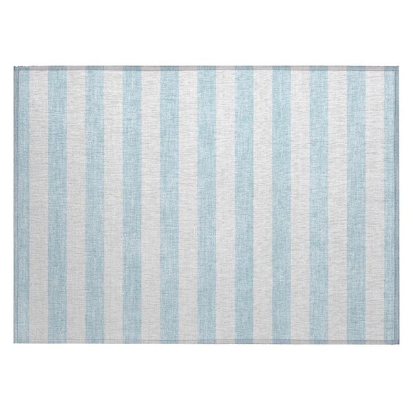 Sky Blue 2 ft. x 3 ft. Woven Striped Polyester Rectangle Indoor/Outdoor Area Rug