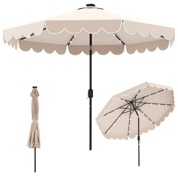 10 ft. Steel Market Solar Patio Umbrella with Crank Tilt Adjustment and 24 LED Lights in Beige