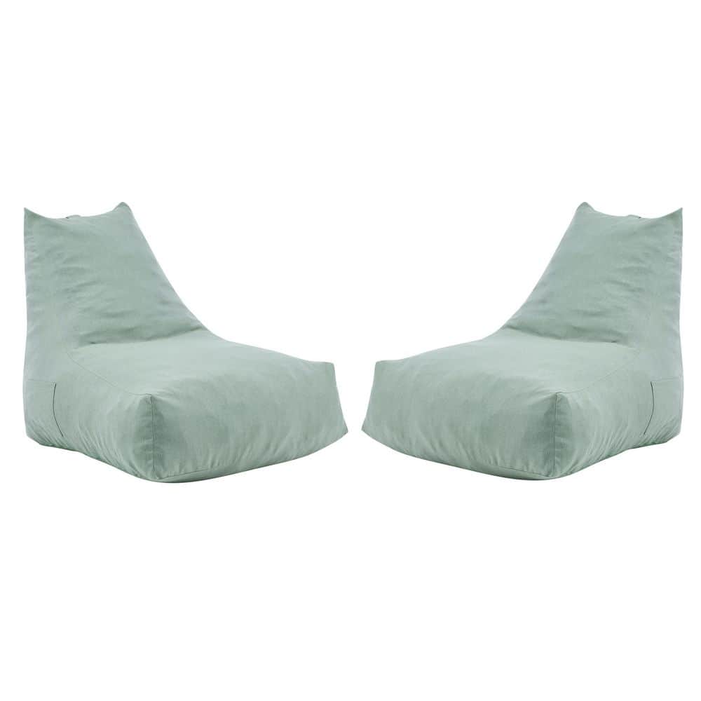 Morlen Modern Mint Olefin Fabric Plastic Patio Bean Bag Outdoor Lounge Chairs with Side Pocket, Set of 2