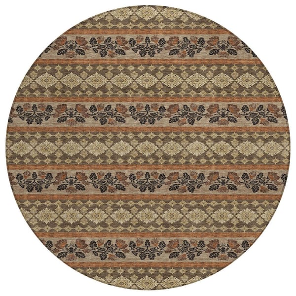 Chantille Machine Washable Indoor/Outdoor Abstract ACN2465 Chocolate 8 ft. x 8 ft. Round Rug