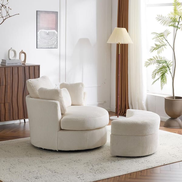 Beige Velvet Accent Chair with Swivel Turntable