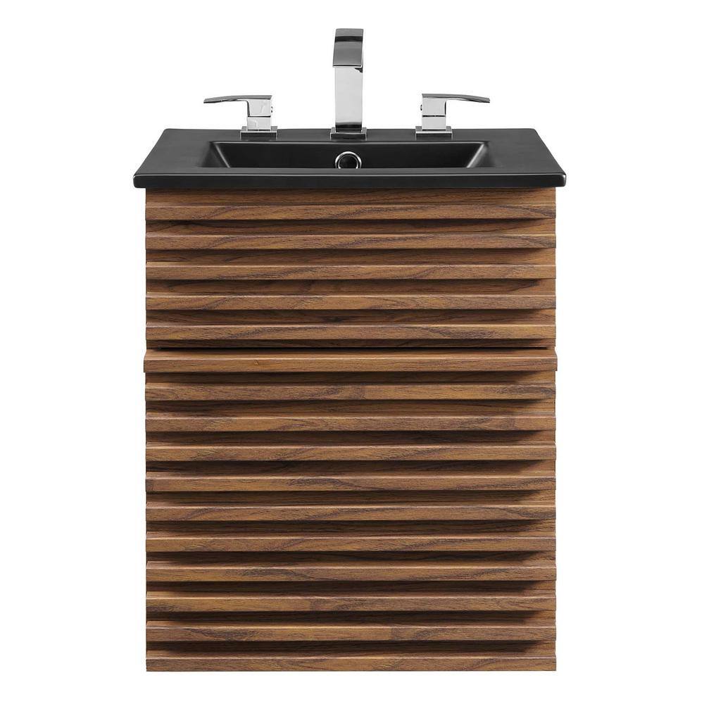 Render 18" Walnut Black Wall-Mount Bathroom Vanity with Ceramic Sink
