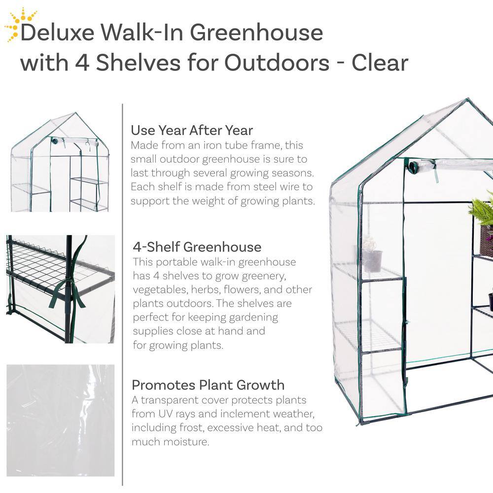 Clear PVC Outdoor Walk-In Greenhouse with 4 Shelves