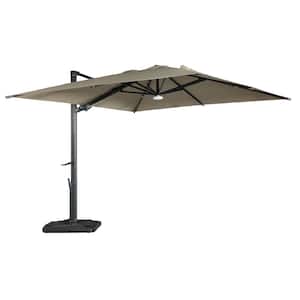 10 ft. Square Aluminum Cantilever Outdoor Tilt Patio Umbrella in Taupe with Bluetooth LED Light Base Weight Stand
