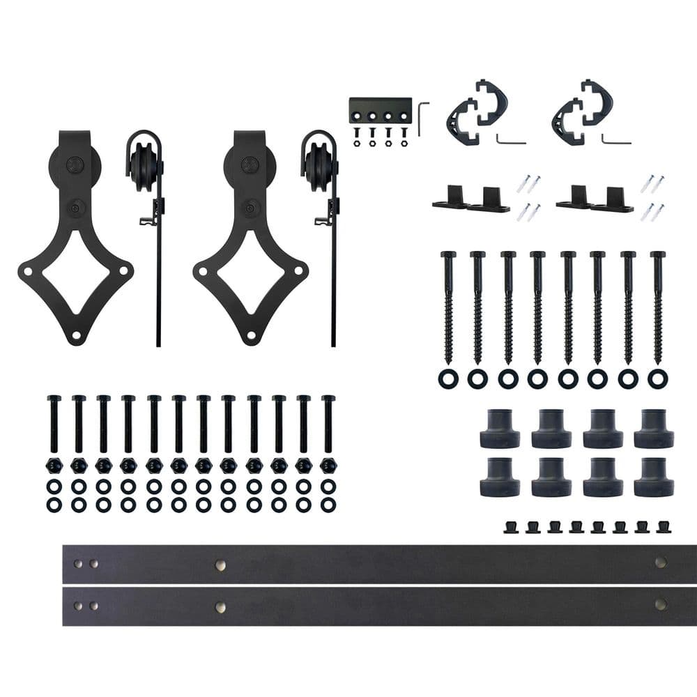 11 ft./132 in. Black Rustic Non-Bypass Sliding Barn Door Hardware Kit Diamond Design Roller for Double Doors price history on PriceWatchPro
