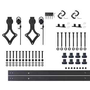 11 ft./132 in. Black Rustic Non-Bypass Sliding Barn Door Hardware Kit Diamond Design Roller for Double Doors