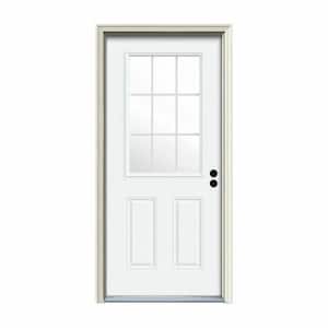 30 in. x 80 in. 9 Lite White Painted Steel Prehung Left-Hand Inswing Entry Door w/Brickmould