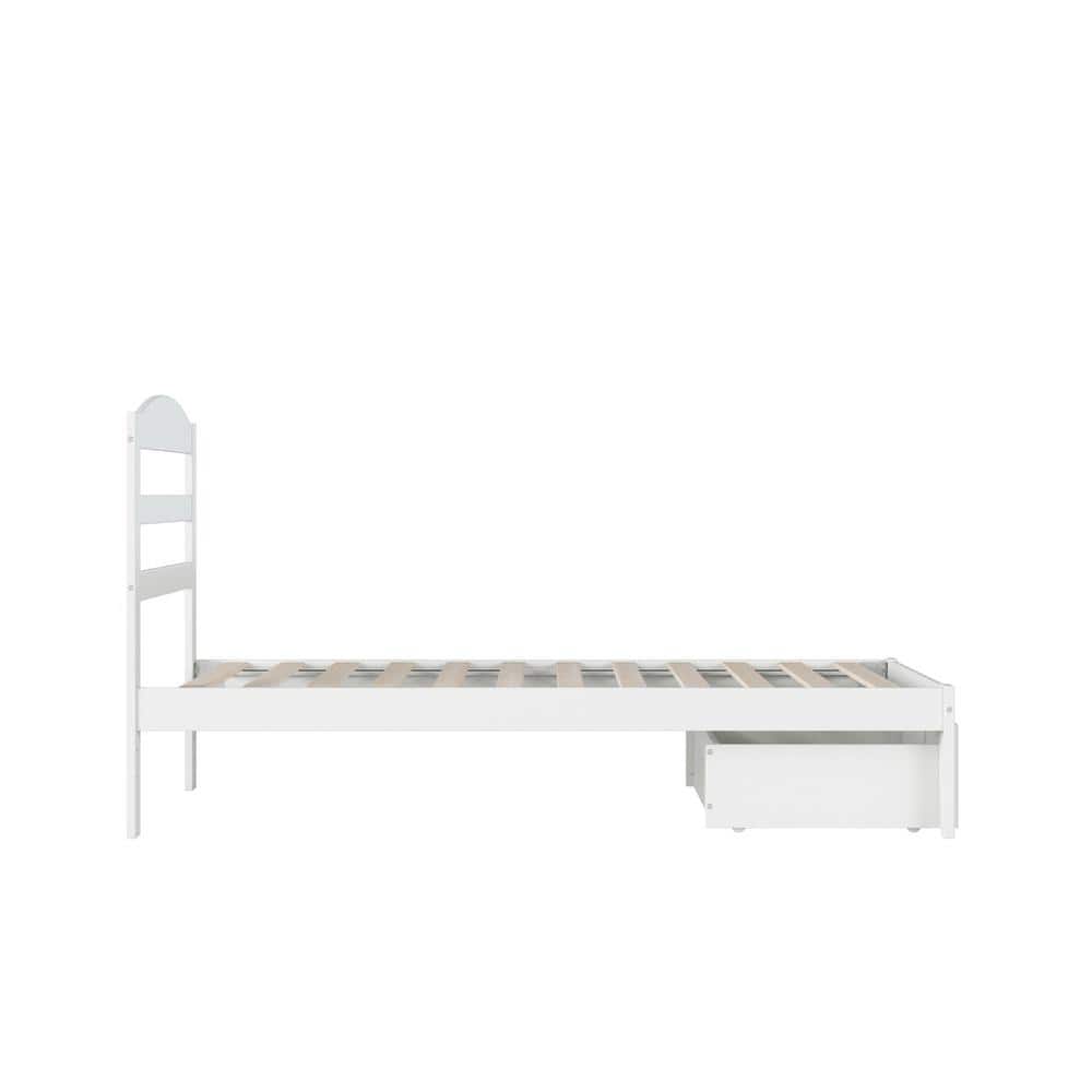 Mission-Inspired White Twin Platform Bed with Drawer & USB Charger
