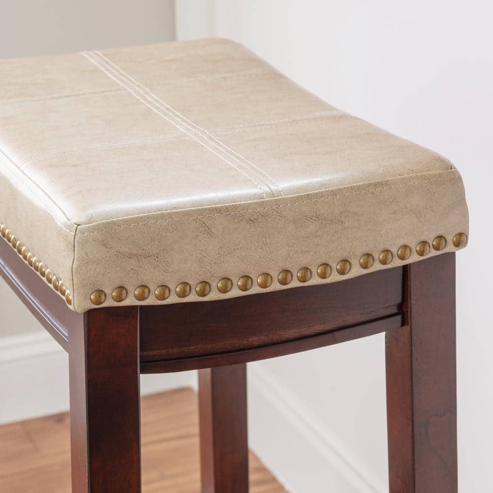 Dark Brown and Beige Faux Leather Saddle Bar Stool