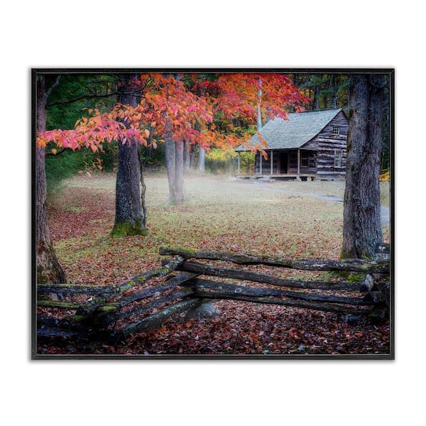 Stupell Industries Log Cabin Woody Autumn Foliage by Rick Berk Black Framed Graphic Nature Art Print 30 in. x 24 in.