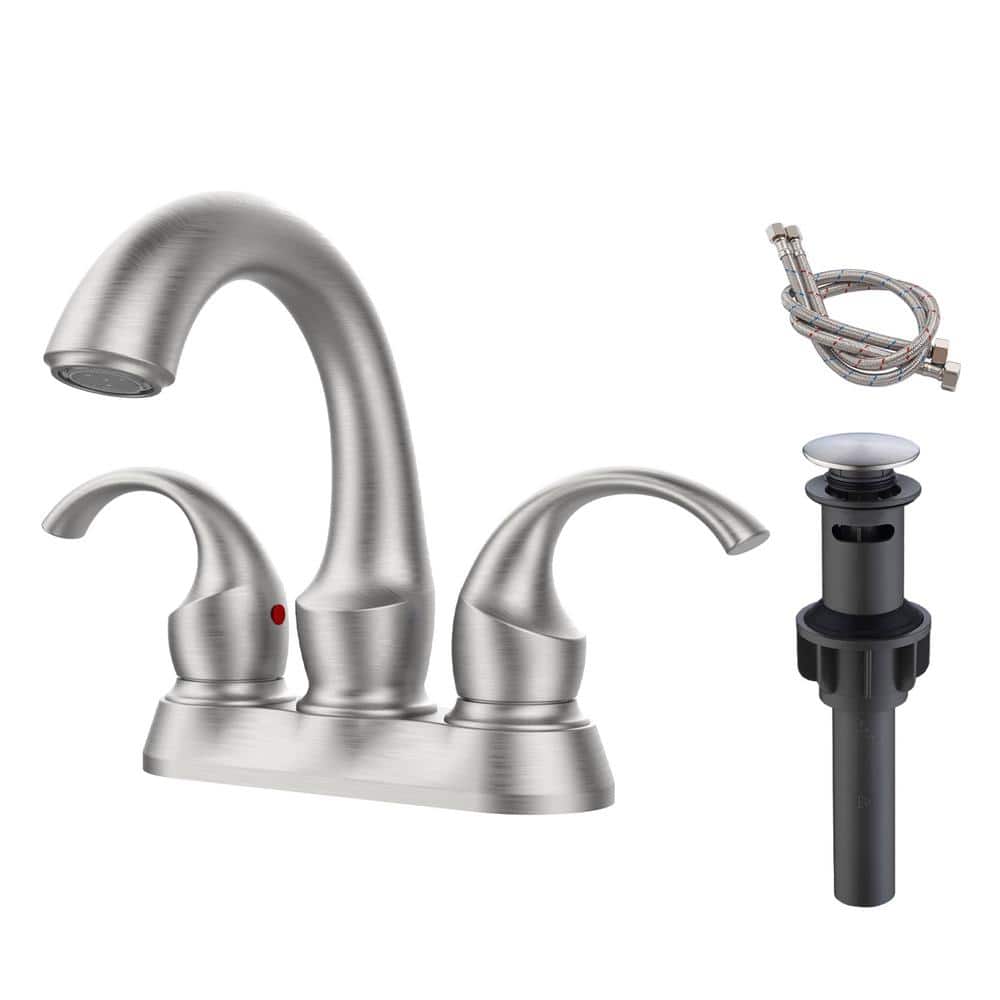 4 in. Centerset Double Handle Bathroom Faucet with Pop-Up Drain Brass 3 Hole Bathroom Basin Taps in Brushed Nickel price history on PriceWatchPro