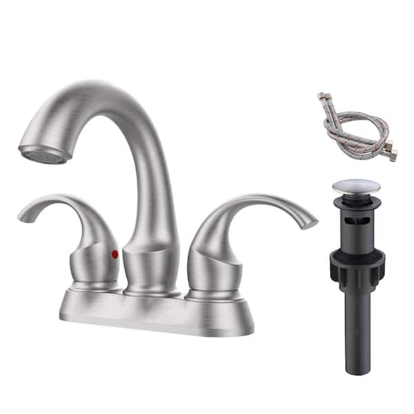 AIMADI 4 in. Centerset Double Handle Bathroom Faucet with Pop-Up Drain Brass 3 Hole Bathroom Basin Taps in Brushed Nickel