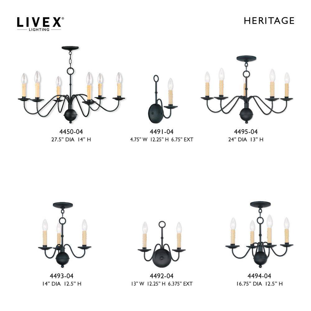 Heritage Black Steel 6-Light Candelabra Chandelier