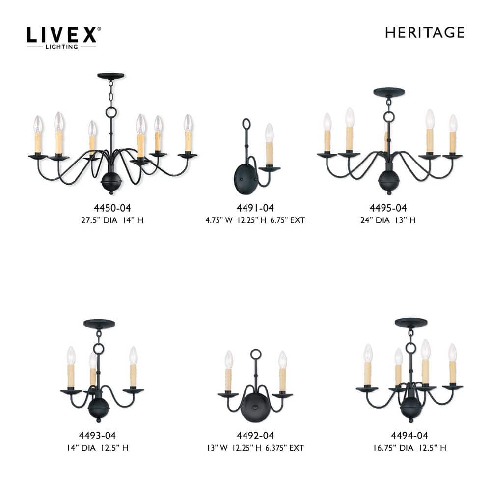 Heritage Black Steel 6-Light Candelabra Chandelier