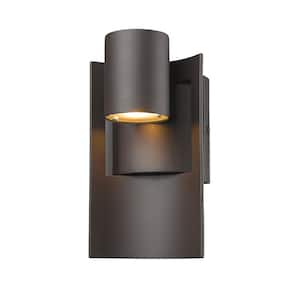 Amador 6-Watt 9.63in Deep Bronze Integrated LED Aluminum Hardwired Outdoor Weather Resistant Cylinder Wall Sconce Light
