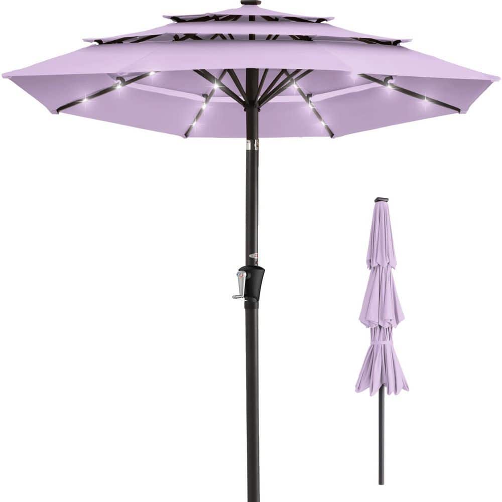 10 ft. Steel Market Solar Tilt Patio Umbrella in Lavender with Push Button 