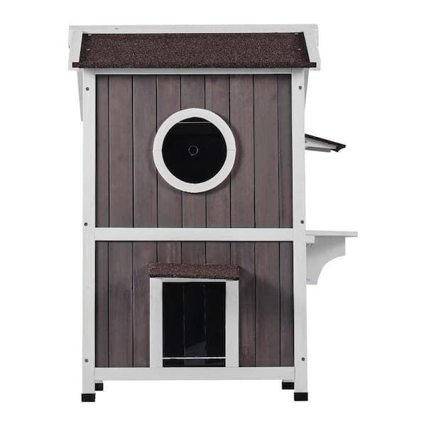 Outdoor Cat House Weatherproof Feral Cat Shelter for Multiple Cats 2-story Large, Wooden, 23 in. L x 26 in. W x 36 in. H