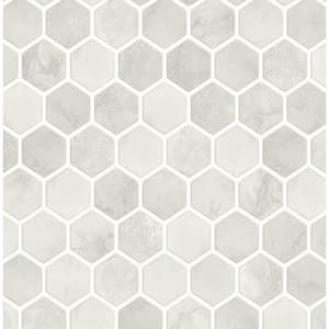Faux Cream Neutral Inlay Hexagon Geometric 20.5 in. x 18 ft. Peel and Stick Wallpaper