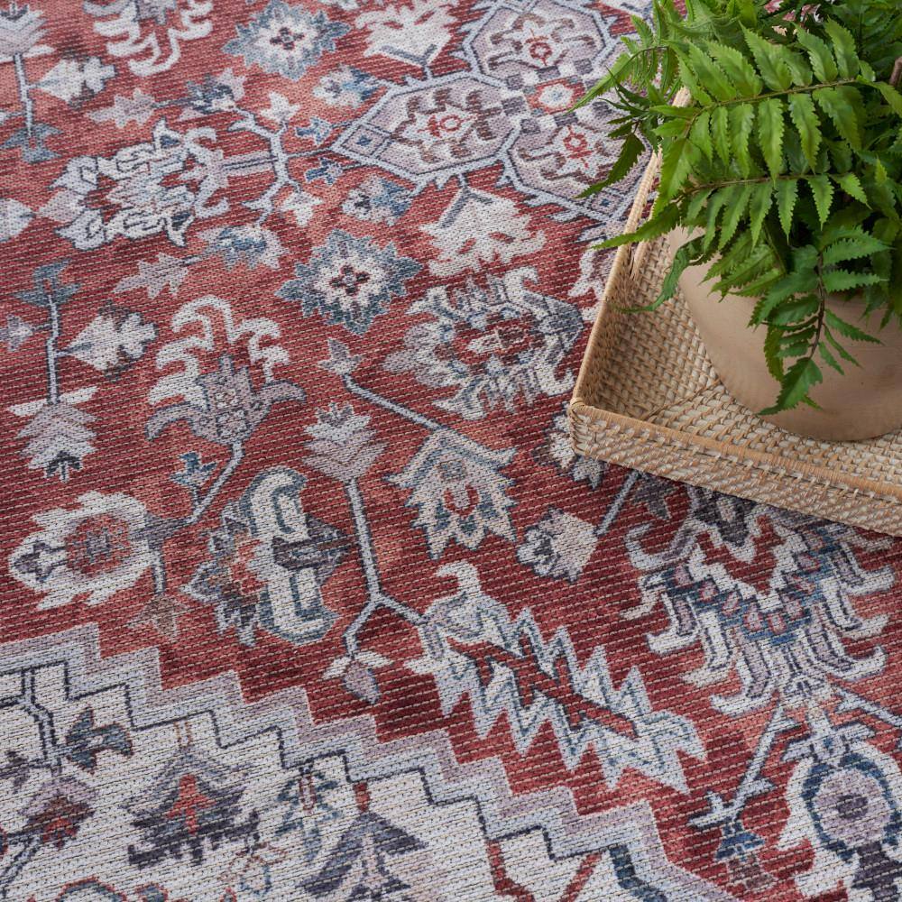 Brick Ivory Floral Medallion 4' x 6' Washable Rug